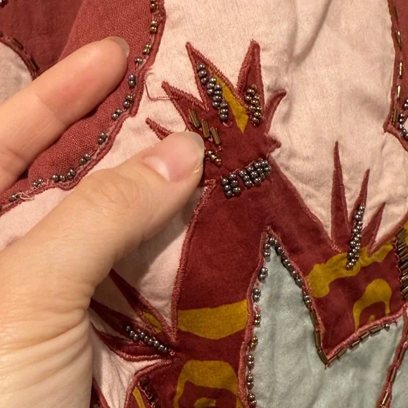 Soft Surroundings Tierra Gauze Beaded Floral Print Caftan Dress XL Petite Resort - Picture 9 of 10